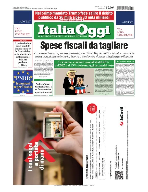 Prima-pagina-italia-oggi-edizione-del-2025-02-21