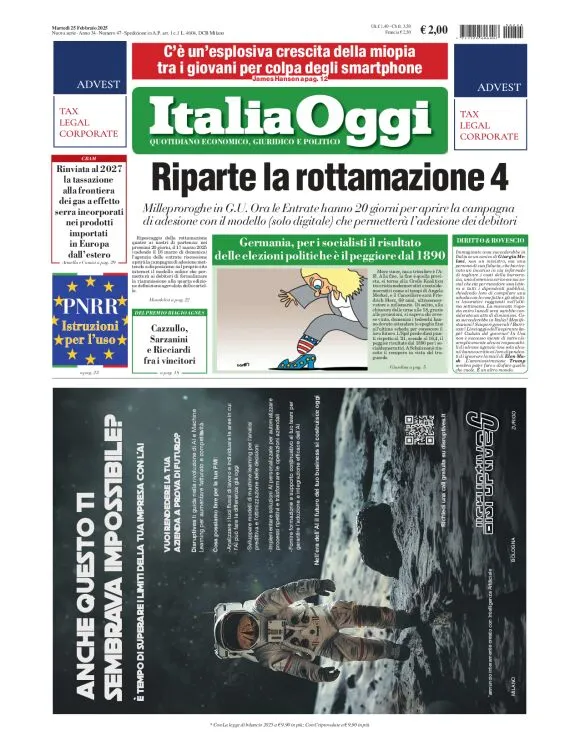 Prima-pagina-italia-oggi-edizione-del-2025-02-25