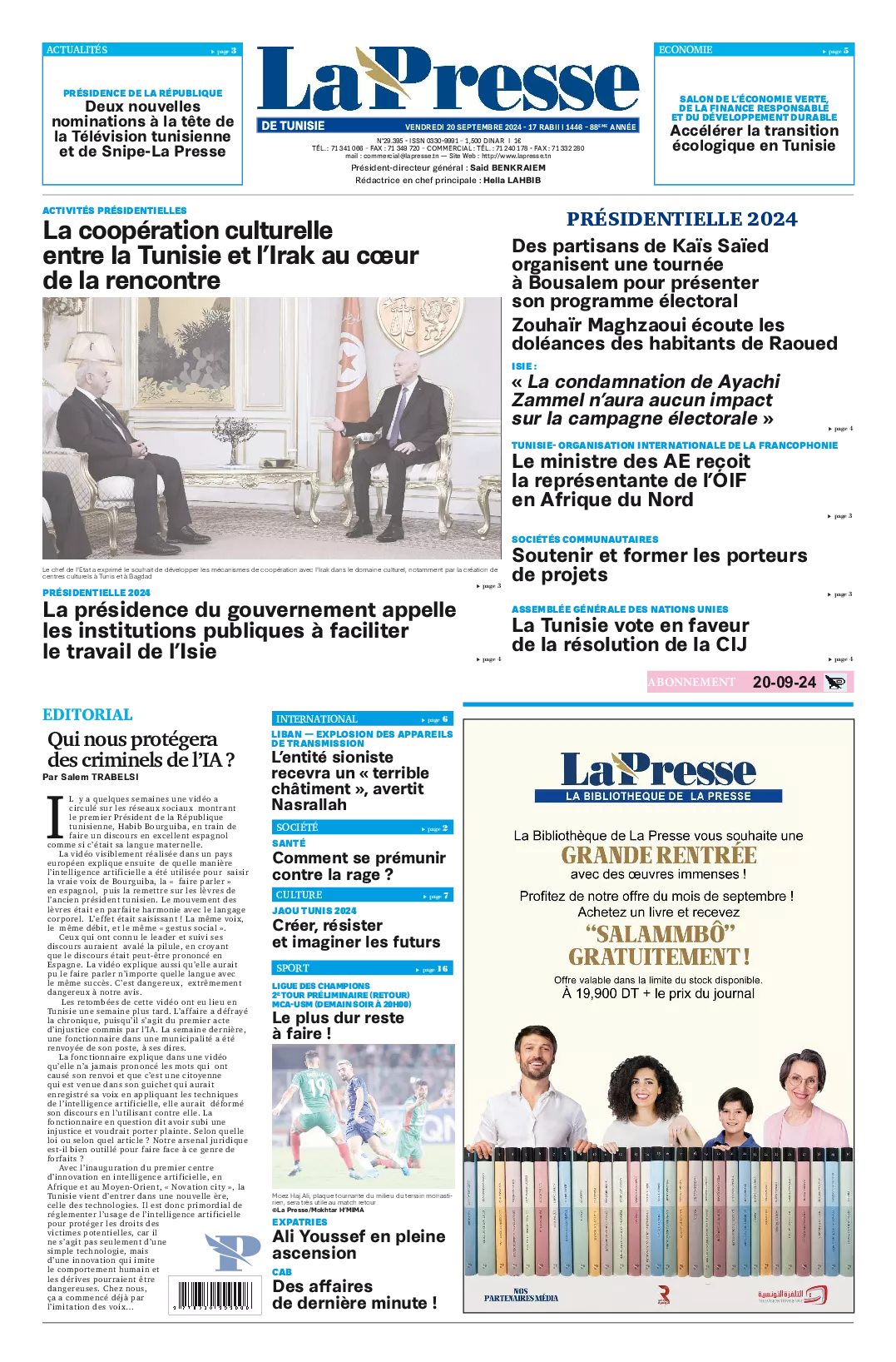 Prima-pagina-del-la-presse-edizione-di-oggi-2024-09-20