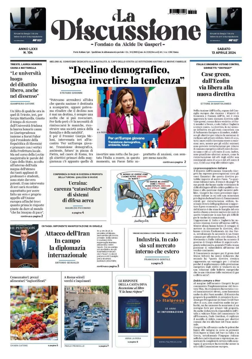 Prima-pagina-la-discussione-edizione-di-oggi-13-04-2024