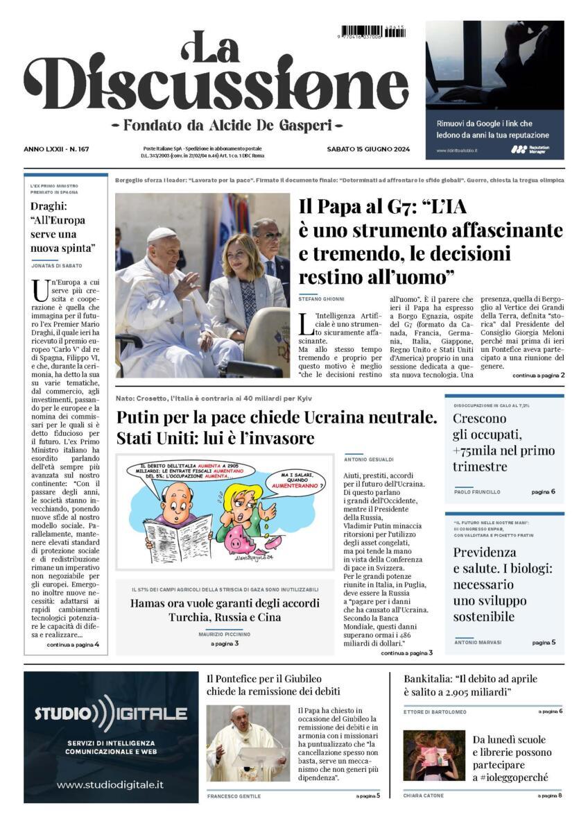 Prima-pagina-la-discussione-edizione-di-oggi-15-06-2024