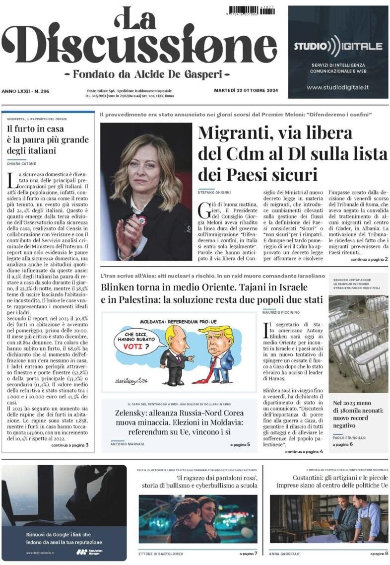 Prima-pagina-la-discussione-edizione-di-oggi-22-10-2024