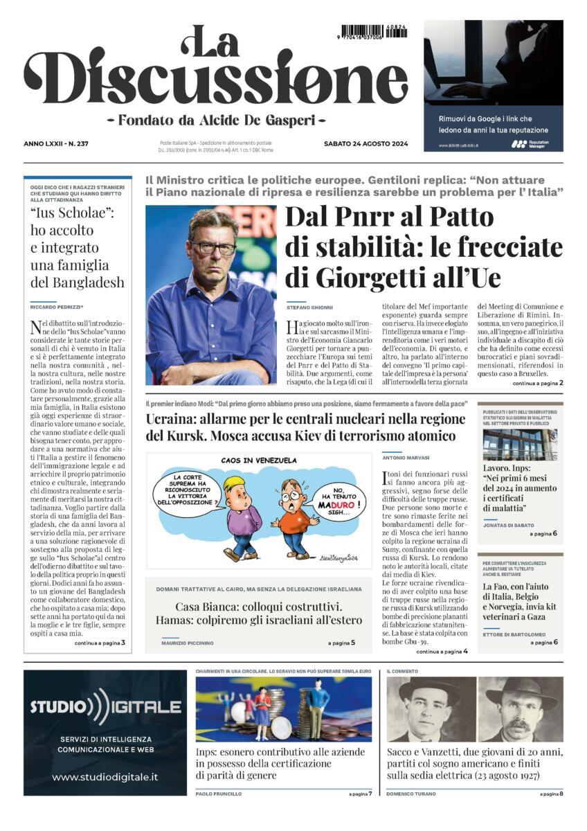 Prima-pagina-la-discussione-edizione-di-oggi-24-08-2024