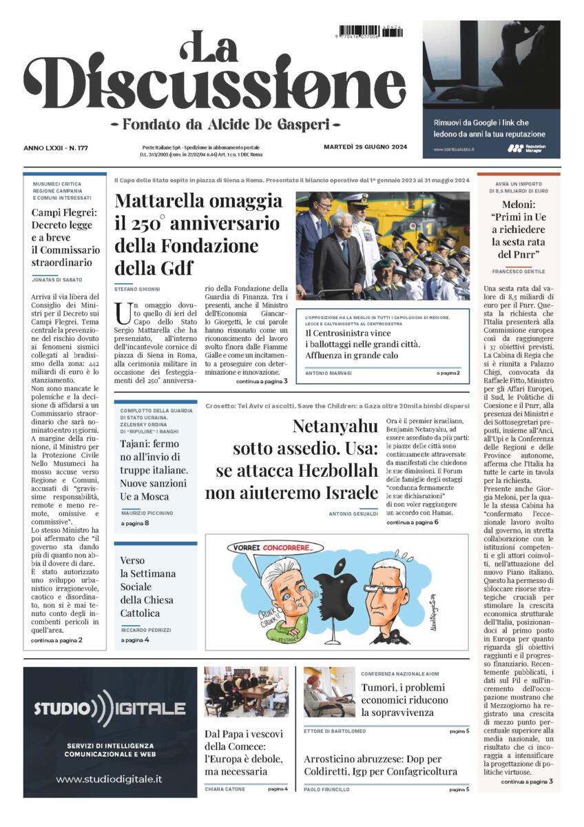 Prima-pagina-la-discussione-edizione-di-oggi-25-06-2024