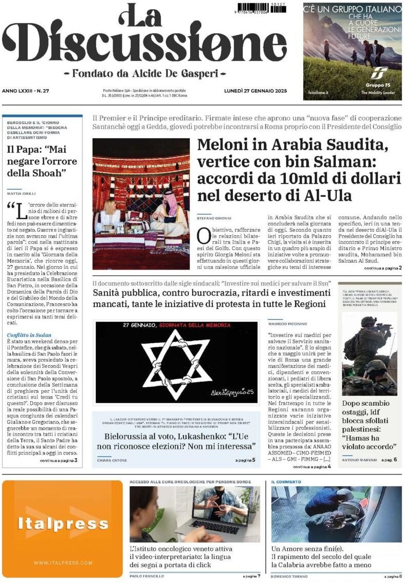 Prima-pagina-la-discussione-edizione-di-oggi-27-01-2025