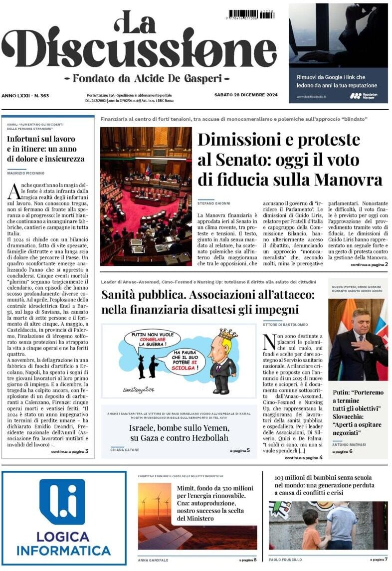 Prima-pagina-la-discussione-edizione-di-oggi-28-12-2024