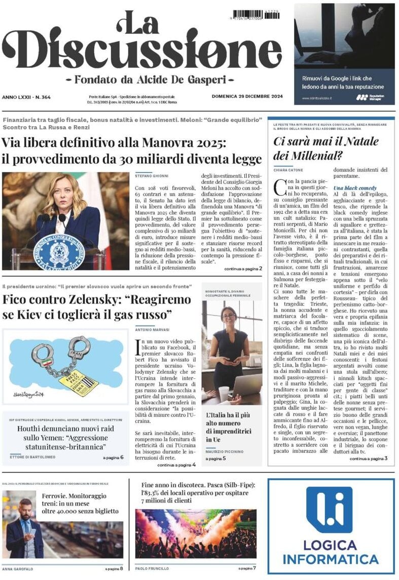 Prima-pagina-la-discussione-edizione-di-oggi-29-12-2024