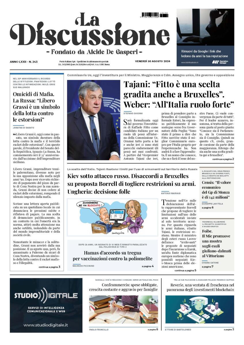 Prima-pagina-la-discussione-edizione-di-oggi-30-08-2024