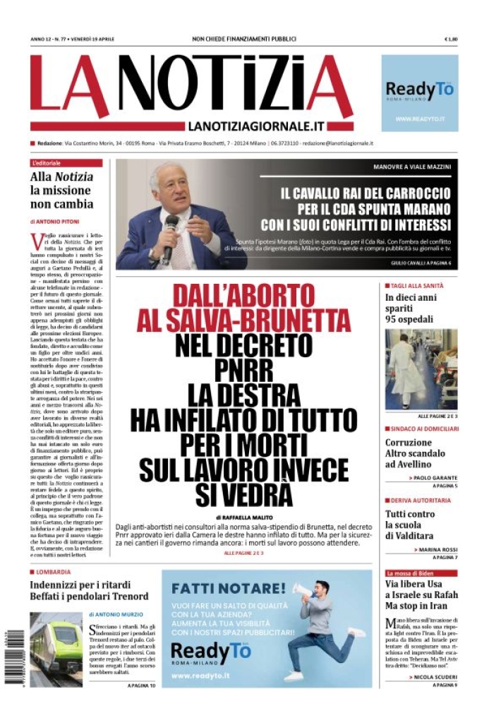 Prima-pagina-la-notizia-giornale-edizione-del-2024-04-19