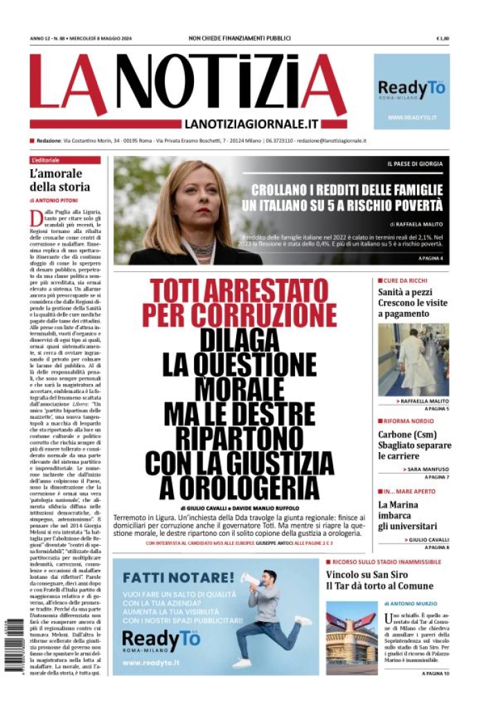 Prima-pagina-la-notizia-giornale-edizione-del-2024-05-08