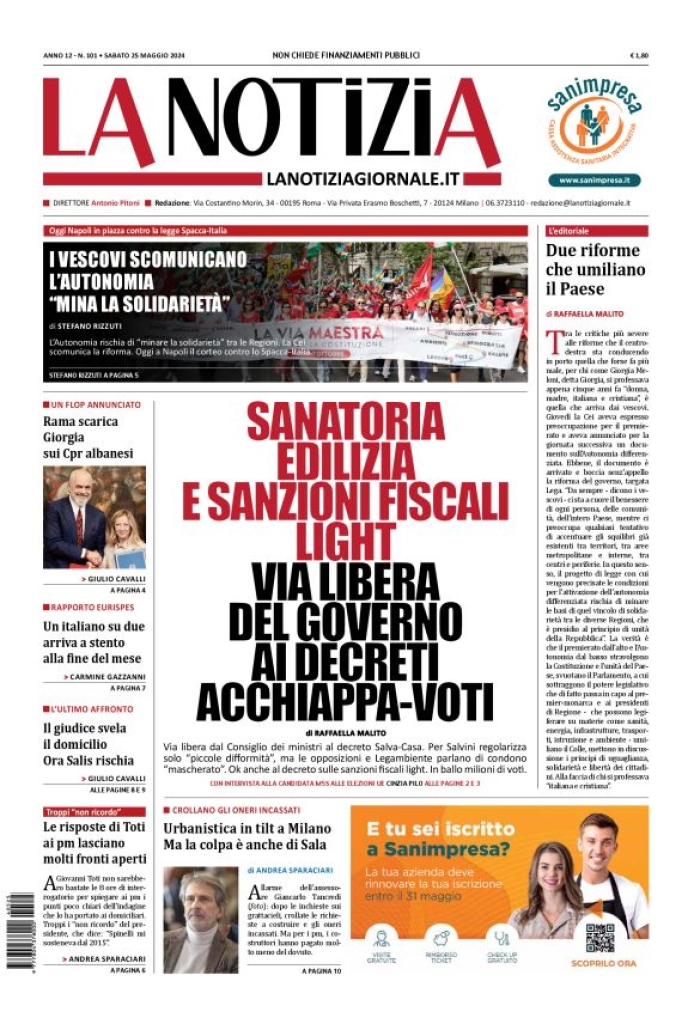 Prima-pagina-la-notizia-giornale-edizione-del-2024-05-25