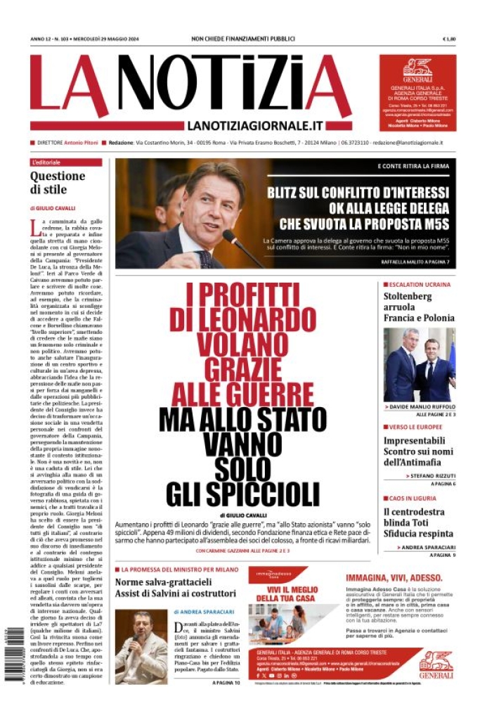 Prima-pagina-la-notizia-giornale-edizione-del-2024-05-29