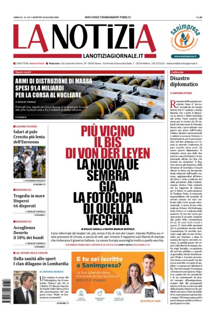 Prima-pagina-la-notizia-giornale-edizione-del-2024-06-18