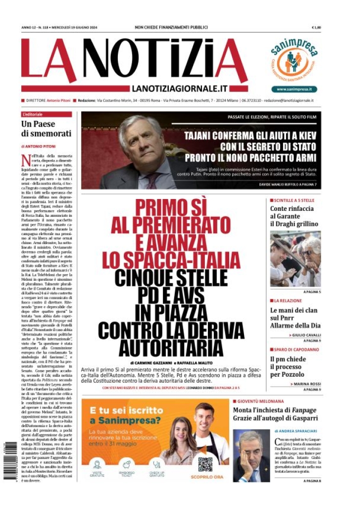 Prima-pagina-la-notizia-giornale-edizione-del-2024-06-19