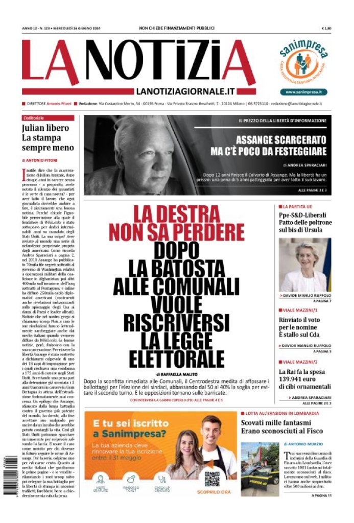 Prima-pagina-la-notizia-giornale-edizione-del-2024-06-26