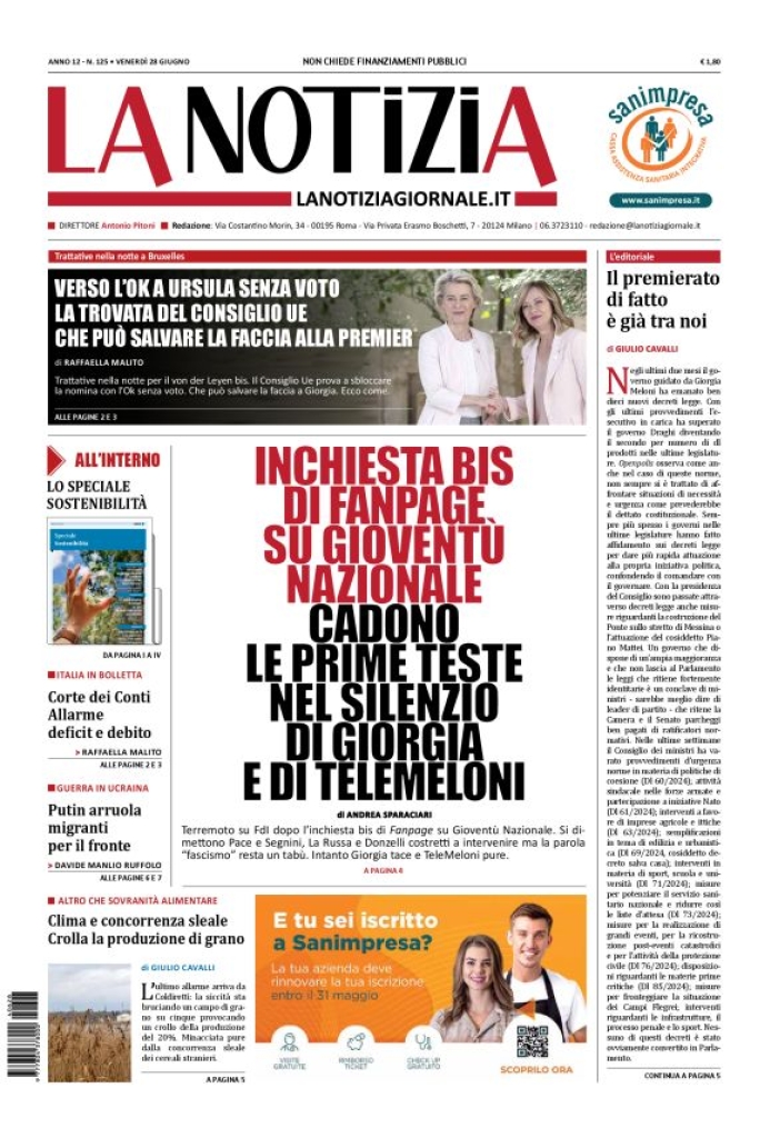 Prima-pagina-la-notizia-giornale-edizione-del-2024-06-28