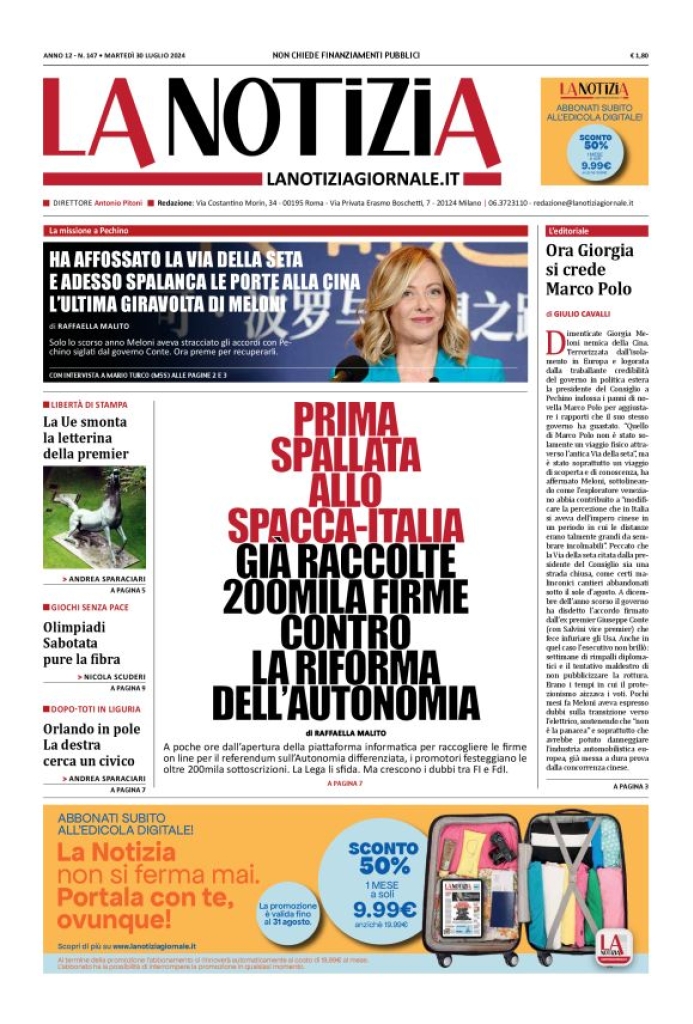 Prima-pagina-la-notizia-giornale-edizione-del-2024-07-30