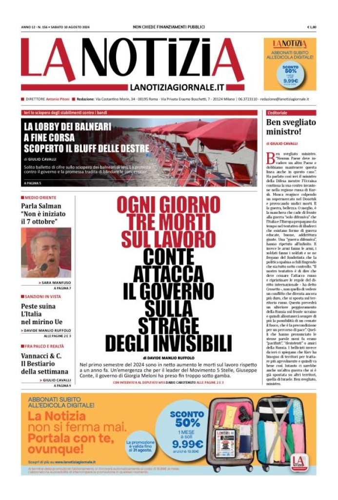 Prima-pagina-la-notizia-giornale-edizione-del-2024-08-10