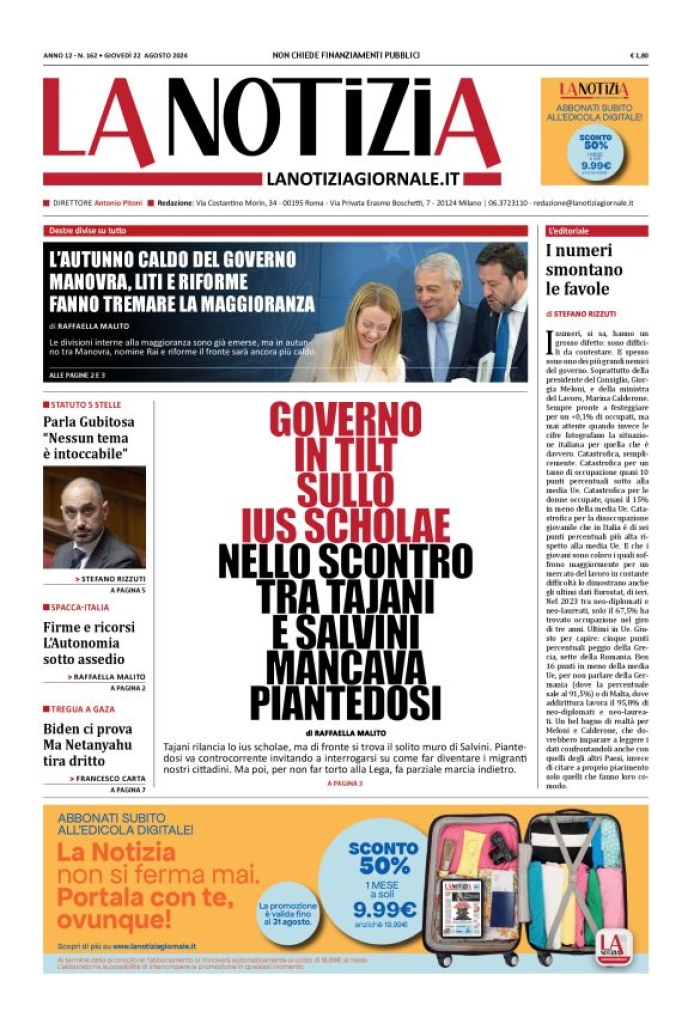 Prima-pagina-la-notizia-giornale-edizione-del-2024-08-22