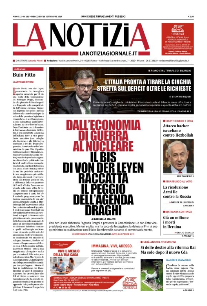 Prima-pagina-la-notizia-giornale-edizione-del-2024-09-18