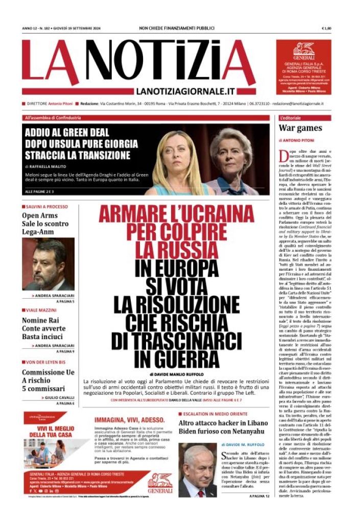 Prima-pagina-la-notizia-giornale-edizione-del-2024-09-19