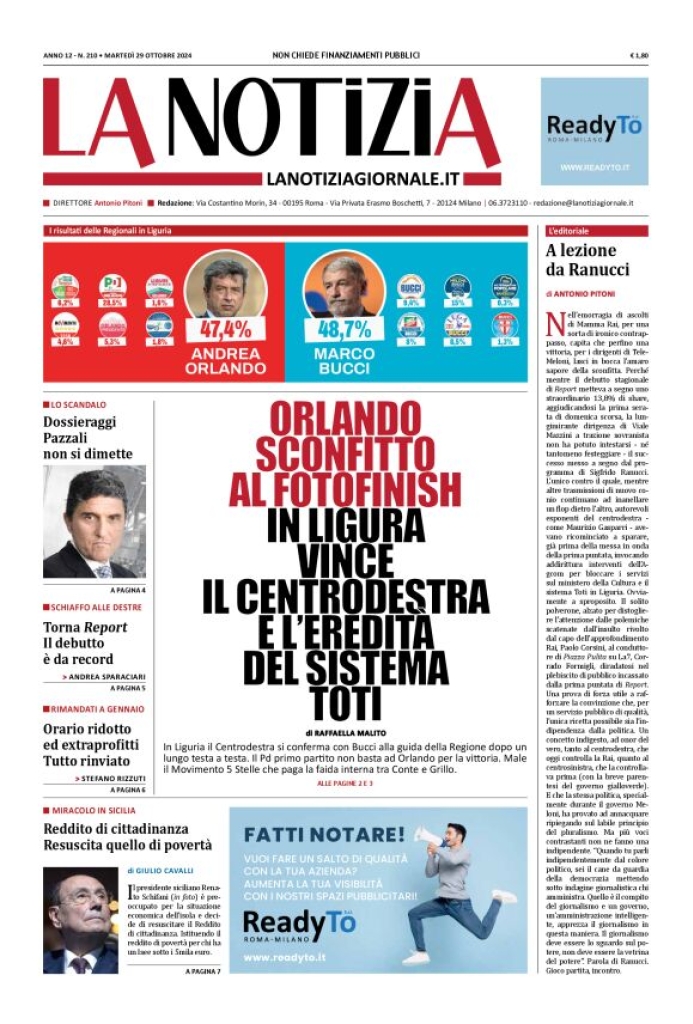 Prima-pagina-la-notizia-giornale-edizione-del-2024-10-29