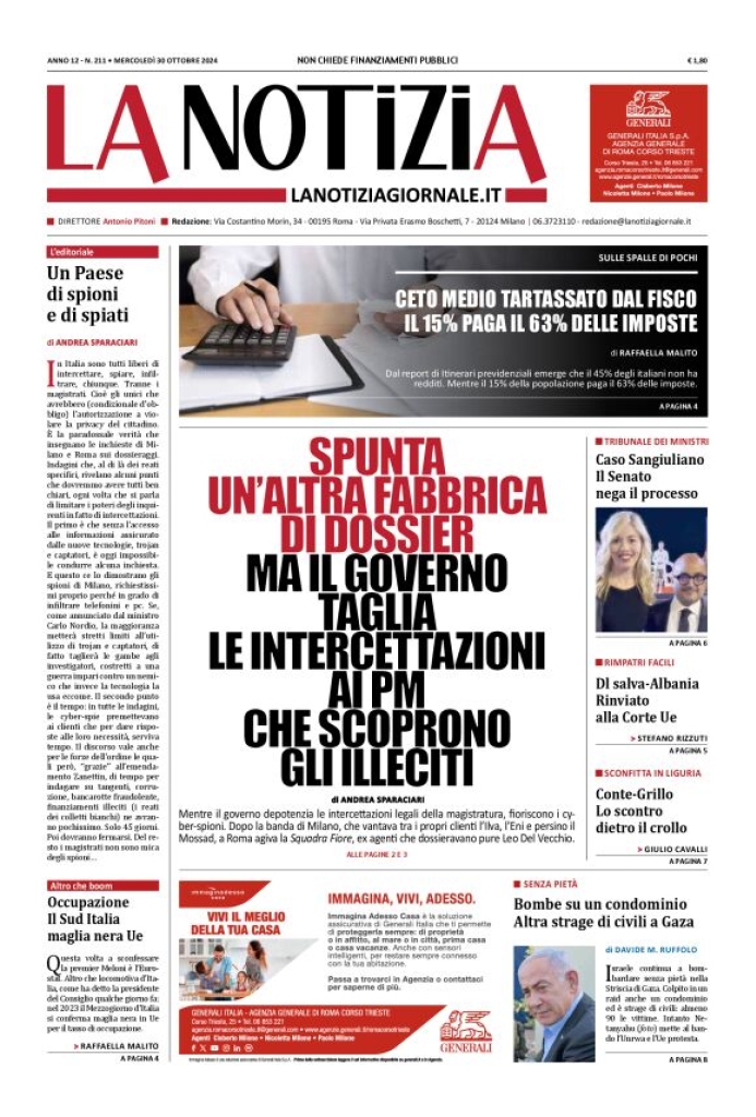 Prima-pagina-la-notizia-giornale-edizione-del-2024-10-30