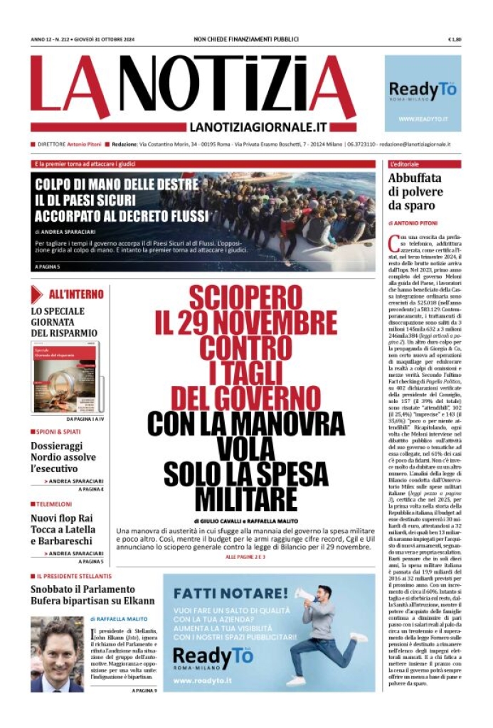 Prima-pagina-la-notizia-giornale-edizione-del-2024-10-31