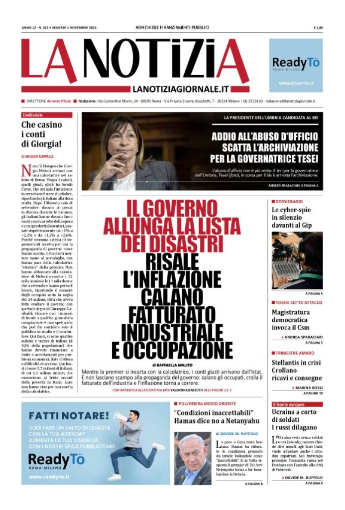 Prima-pagina-la-notizia-giornale-edizione-del-2024-11-01