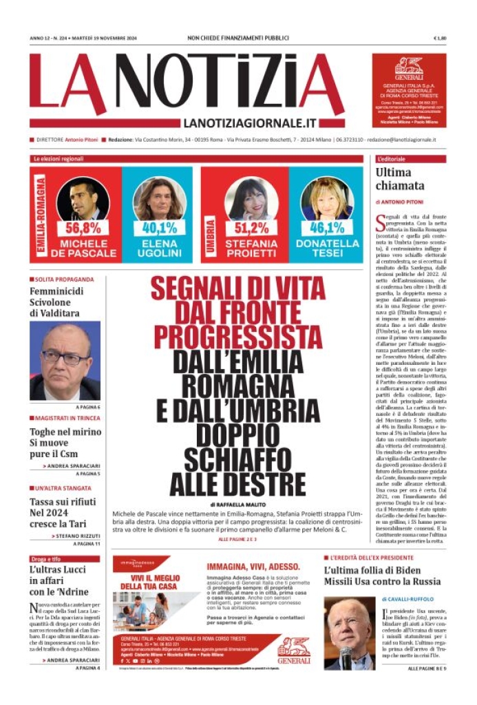 Prima-pagina-la-notizia-giornale-edizione-del-2024-11-19