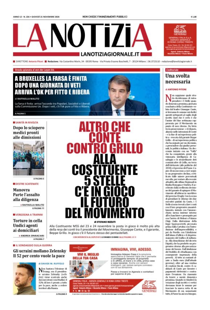 Prima-pagina-la-notizia-giornale-edizione-del-2024-11-21