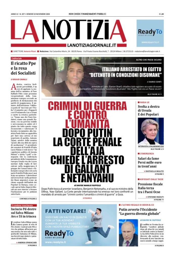 Prima-pagina-la-notizia-giornale-edizione-del-2024-11-22