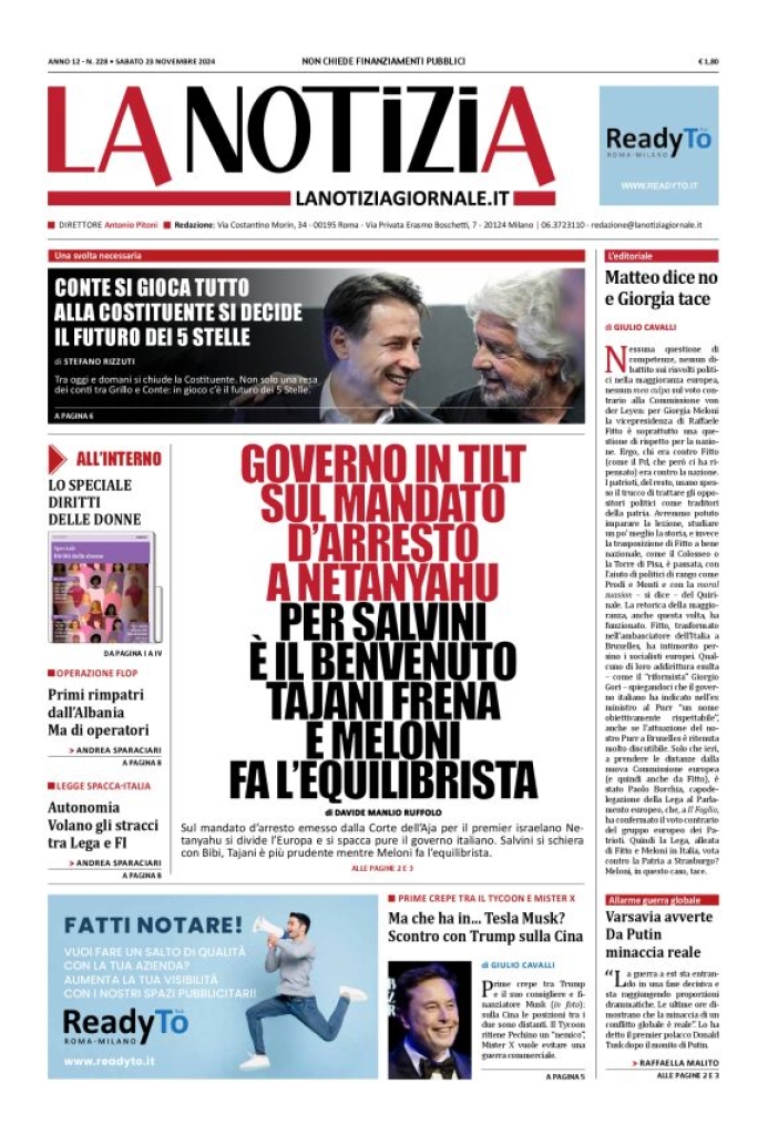 Prima-pagina-la-notizia-giornale-edizione-del-2024-11-23