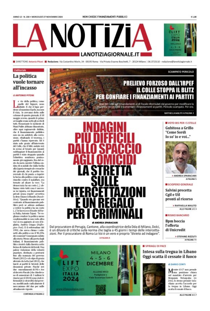 Prima-pagina-la-notizia-giornale-edizione-del-2024-11-27