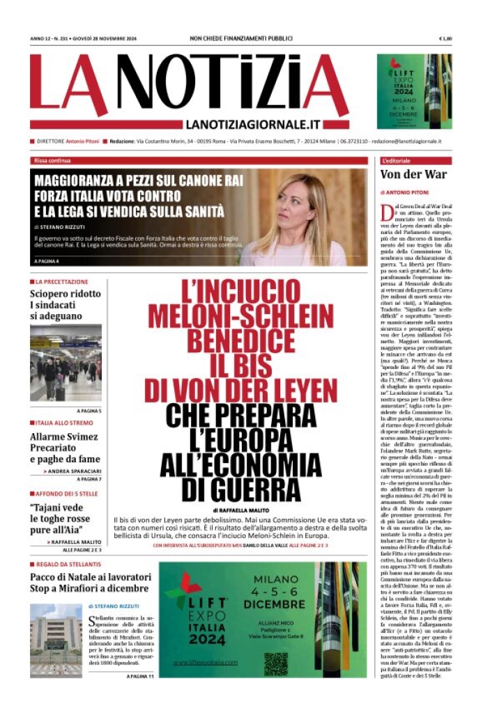 Prima-pagina-la-notizia-giornale-edizione-del-2024-11-28