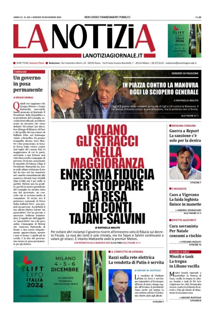 Prima-pagina-la-notizia-giornale-edizione-del-2024-11-29