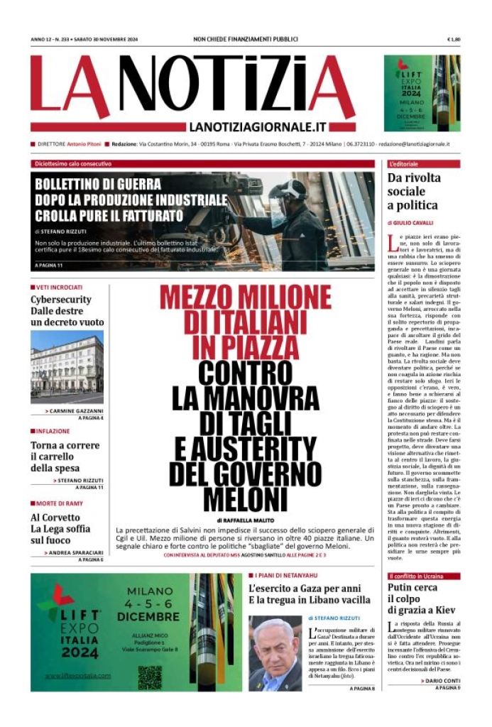 Prima-pagina-la-notizia-giornale-edizione-del-2024-11-30