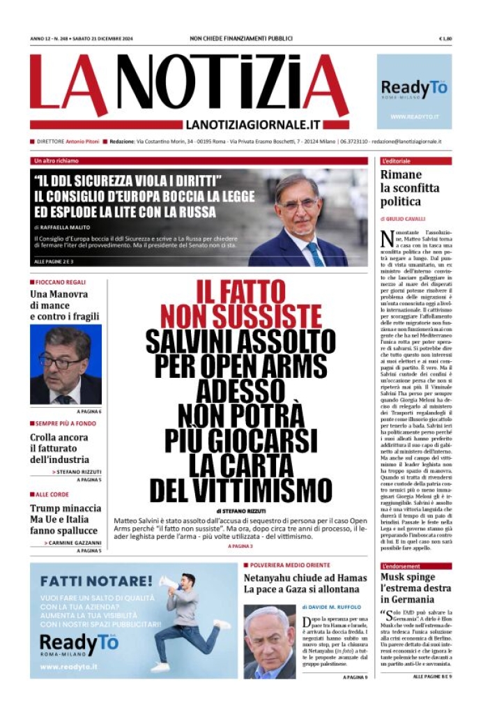 Prima-pagina-la-notizia-giornale-edizione-del-2024-12-21