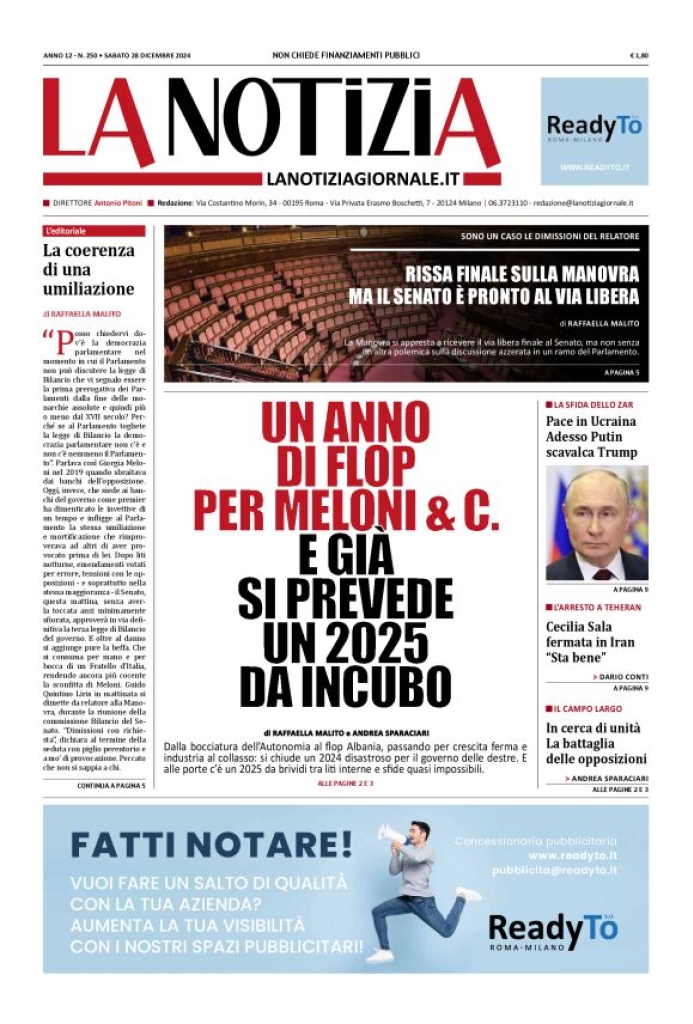 Prima-pagina-la-notizia-giornale-edizione-del-2024-12-28