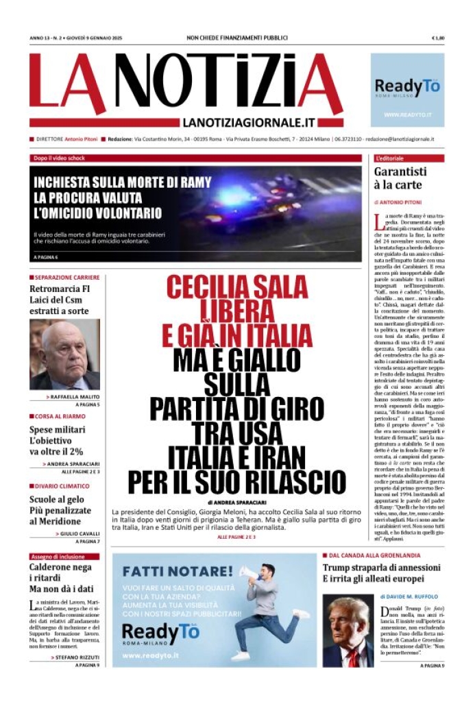 Prima-pagina-la-notizia-giornale-edizione-del-2025-01-09