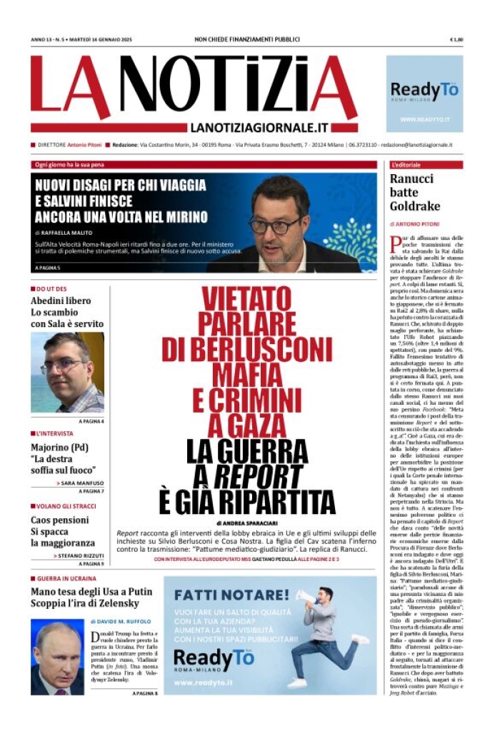 Prima-pagina-la-notizia-giornale-edizione-del-2025-01-14