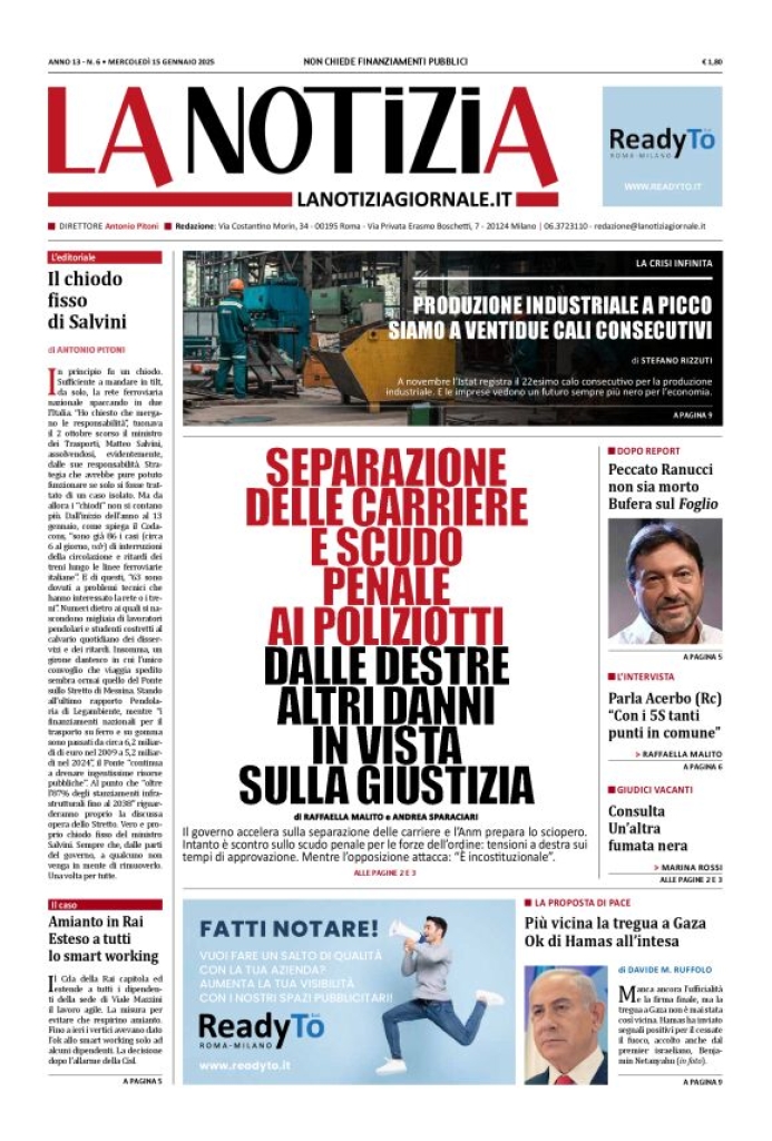 Prima-pagina-la-notizia-giornale-edizione-del-2025-01-15