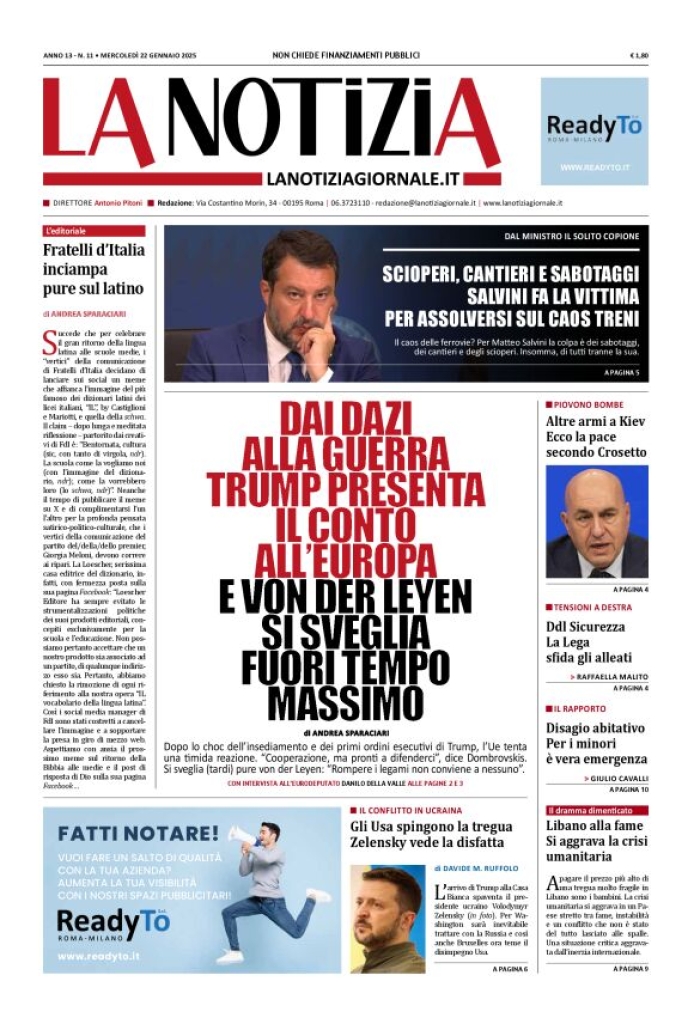 Prima-pagina-la-notizia-giornale-edizione-del-2025-01-22