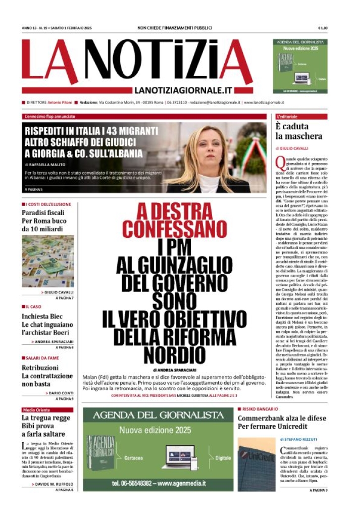 Prima-pagina-la-notizia-giornale-edizione-del-2025-02-01