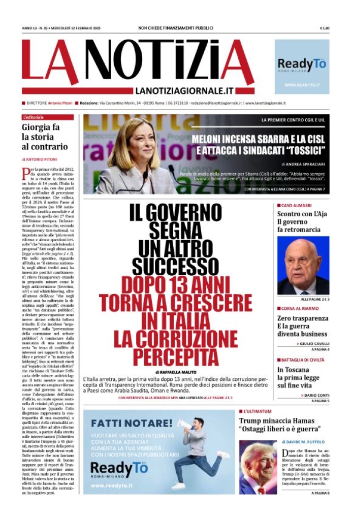 Prima-pagina-la-notizia-giornale-edizione-del-2025-02-12