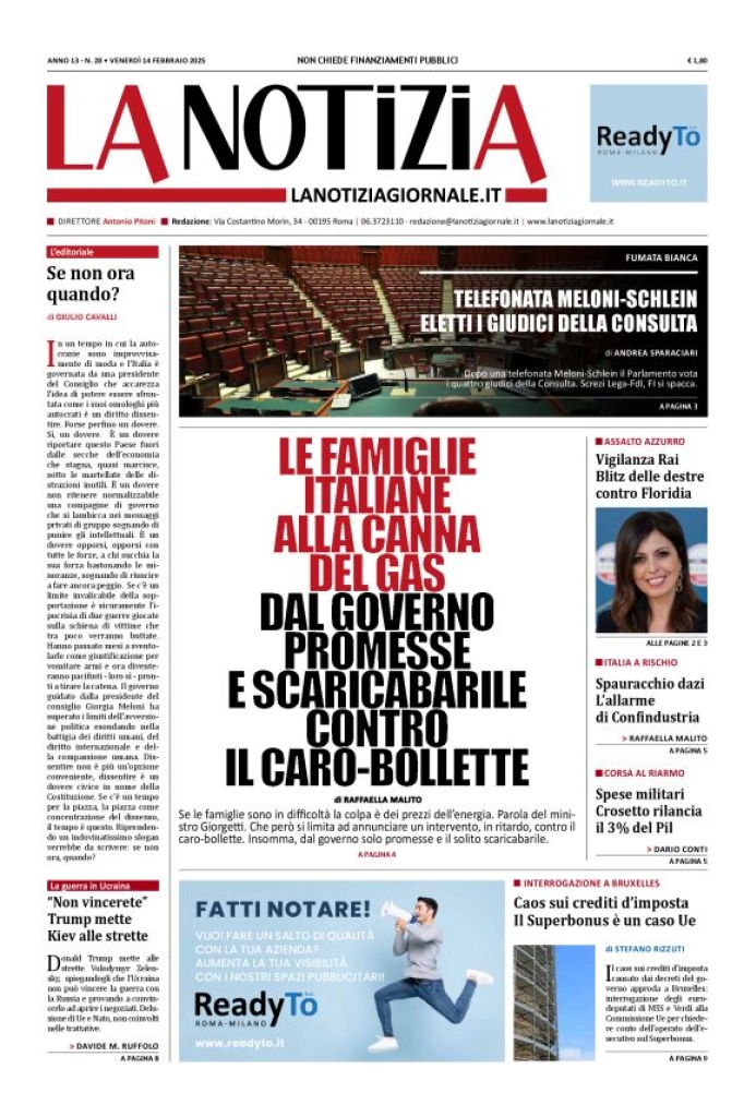 Prima-pagina-la-notizia-giornale-edizione-del-2025-02-14