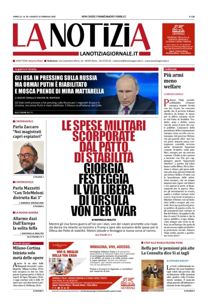 Prima-pagina-la-notizia-giornale-edizione-del-2025-02-15