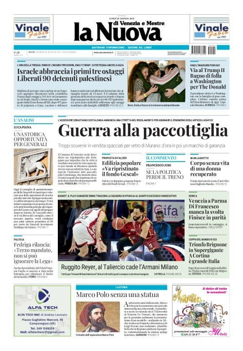 Prima-pagina-la_nuova_di_venezia_e_mestre-edizione-di-oggi-2025-01-20