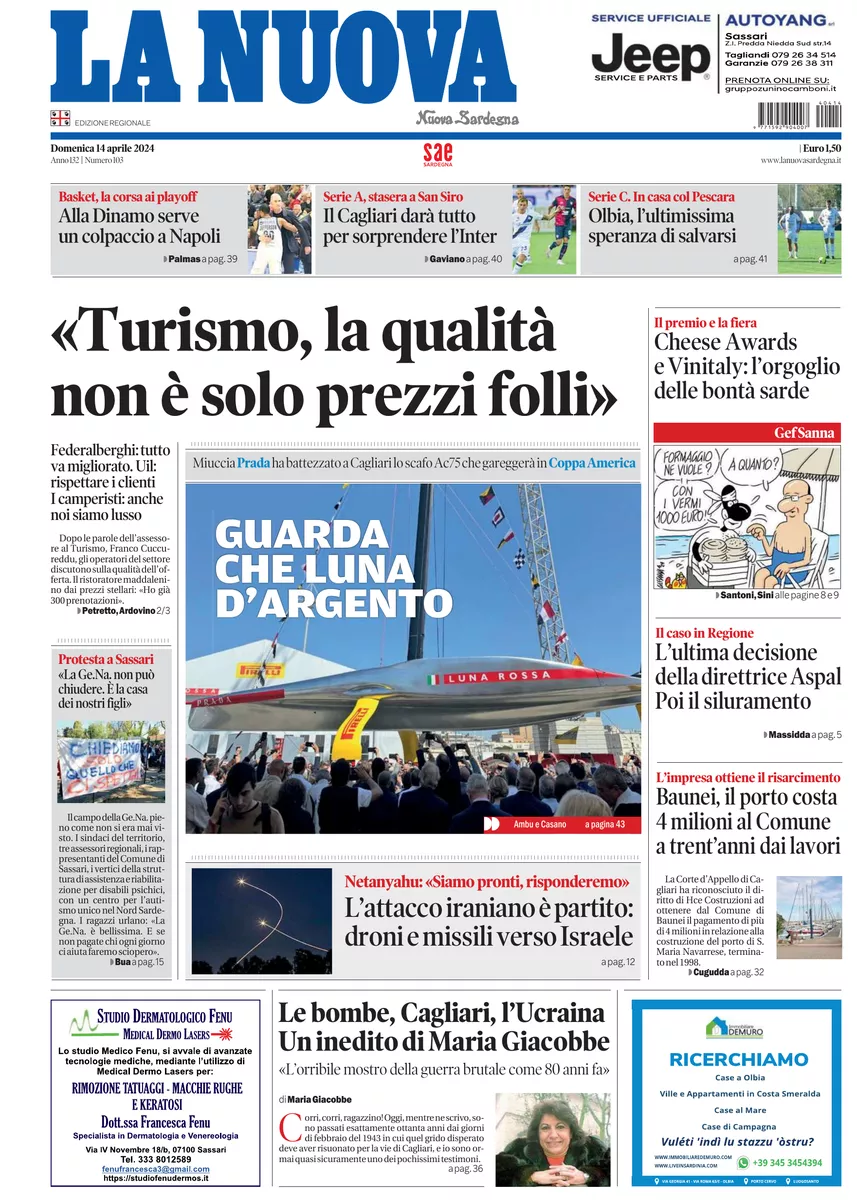 Prima-pagina-la-nuova-sardegna-oggi-oggi-edizione-del-2024-04-14