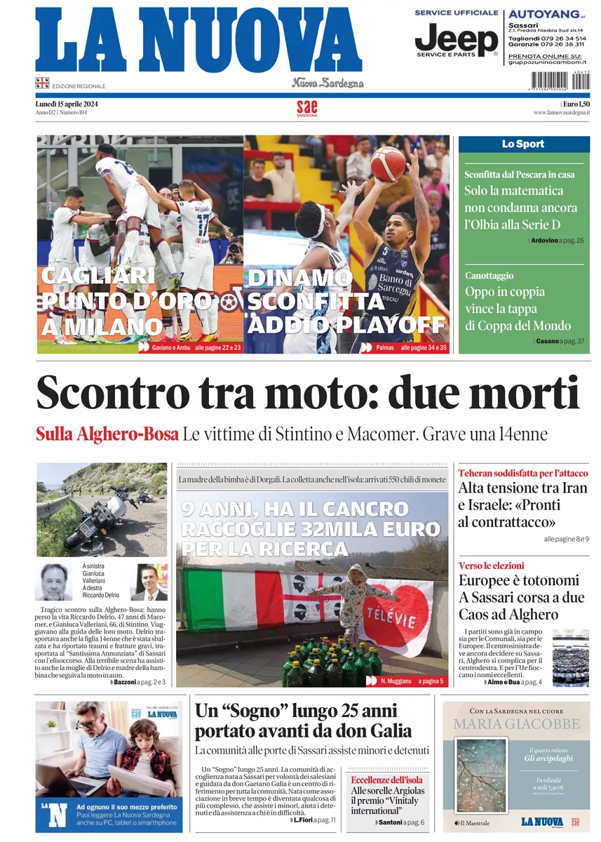 Prima-pagina-la-nuova-sardegna-oggi-oggi-edizione-del-2024-04-15